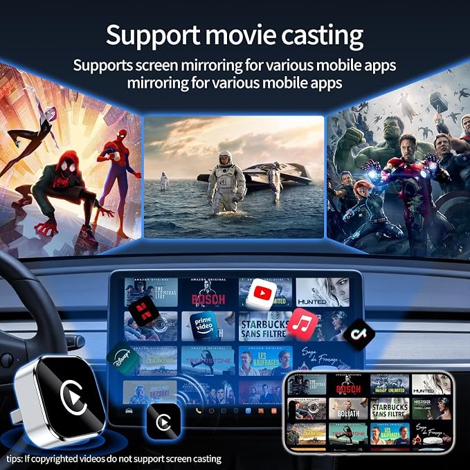 Wireless CarPlay Adapter for iPhone & Android - No Lag, Fast Auto Connect, Stable CarPlay Wireless Dongle, Mini Size Plug & Play USB/USB-C Adapter for Auto Compatible Cars