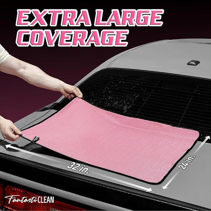 Fantasticlean Large Car Drying Towels- 2 Pack, 32‘’ by 24'' - Premium Microfiber Cleaning Cloth with Dual-Colored Twisted Loop, Ultra Absorbent, Scratch-Free for Instant Car Detailing (Pink)