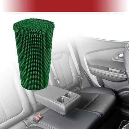 ACROPIX Car Trash Can Trash Bin Rhinestones Portable 3.5" Length 3.5" Width 6.3" Height Green Rhinestone Plastic