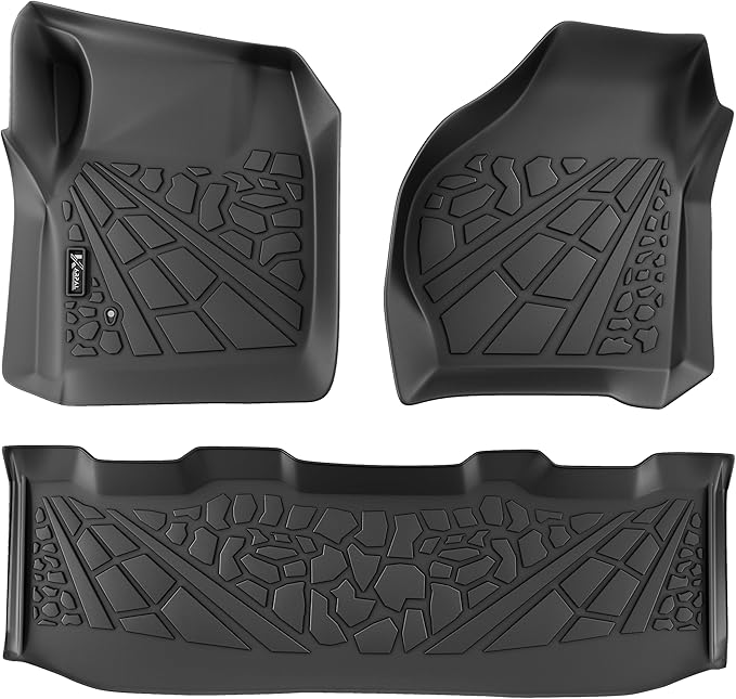 KARPAL Floor Mats for 1999-2007 Ford F250/ F350/ F450 Super Duty Crew Cab Carpet Floor, Custom Fit TPE All Weather Ford F250 Accessories 1st & 2nd Floor Liner