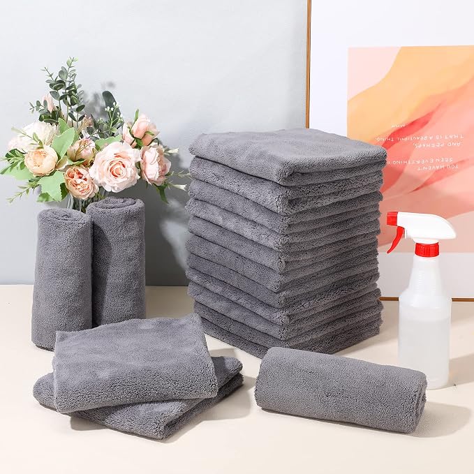 Shimeyao 30 Pcs 16 x 16 Inch Microfiber Towels for Cars, 500 GSM Edgeless Plush Car Detailing Towels, Lint Free Scratch Free Cleaning Cloths for Drying, Washing, Polishing, Waxing, Auto & Home (Gray)