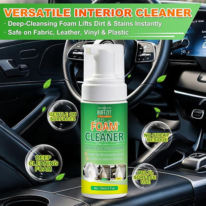 Car Interior Foam Cleaner Kit, Multifunctional Auto Detailing Cleaner with Brush & Towel, Deep Clean Car Seats, Carpet, Upholstery & Dashboard, Safe for Leather, Fabric, Vinyl & Plastic, 5oz