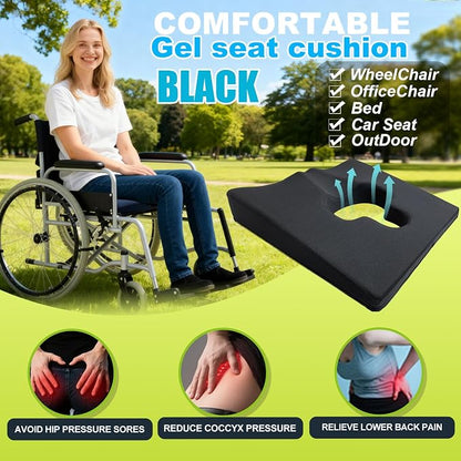 Gel Wheelchair Seat Cushion,Bed Sore Cushions for Butt,Gel Cushion for Pressure Relief,Donut Pillow for tailbone pain relief,Coccyx,hemorrhoid Pillow,Cushion for Office Chair18"Lx15"Wx3"H(BLACK)