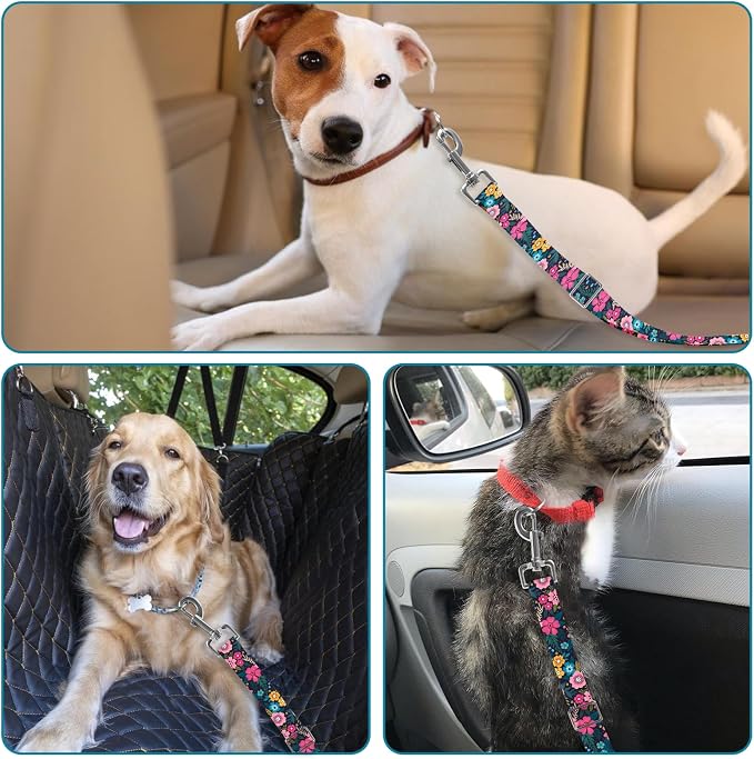 Adjustable pet cat and Dog car seat Belt，The Lanyard is Flexible and Adjustable from 20 to 33 inches (Floral)