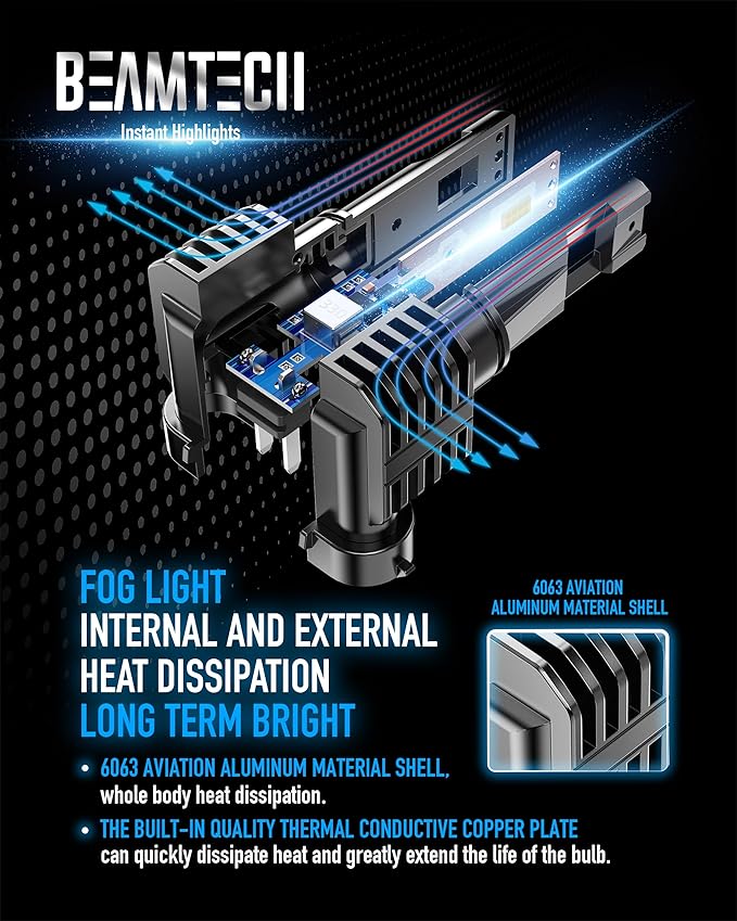 BEAMTECH H11 Bulb, H8 H9 Fog Light Fanless in Line 6500K White Pack of 2