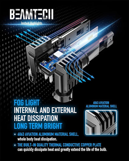 BEAMTECH H11 Bulb, H8 H9 Fog Light Fanless in Line 6500K White Pack of 2