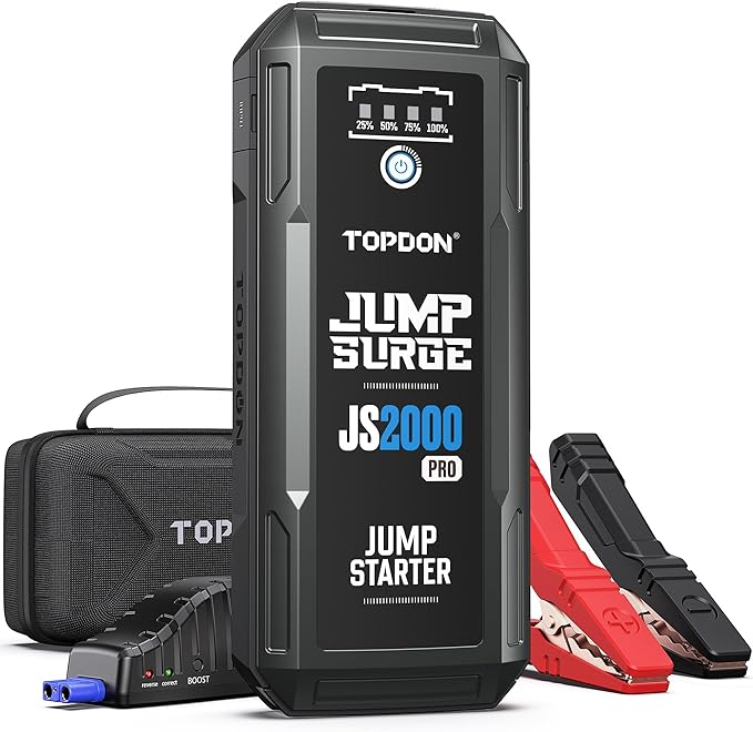 Car Battery Jump Starter, TOPDON 2000A Peak Jump Starter for Up to 8L Gas/6L Diesel Engines, 12V Portable Battery Booster Jump Starter Pack with Jumper Cables and EVA Protection Case