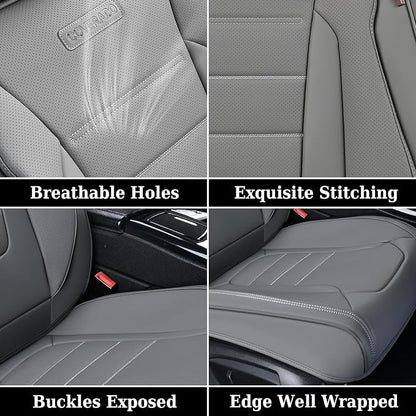 Coverado Front Seat Covers, Car Seat Cover, Gray Seat Covers for Cars, Car Seat Protector, 2PCS Waterproof Faux Leather Car Seat Cushion, Luxury Seat Cushions, Auto Seat Covers Fit for Most Vehicles