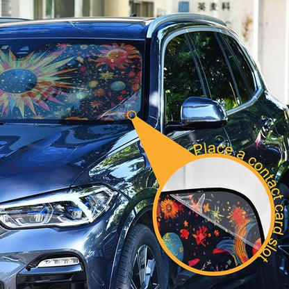 Astrology Sun Planet Stars Windshield Sunshade Car Sun Shade Front Window Shade for Truck SUV Blocks UV Rays Sun Reflector Visor Protector Accordion Folding