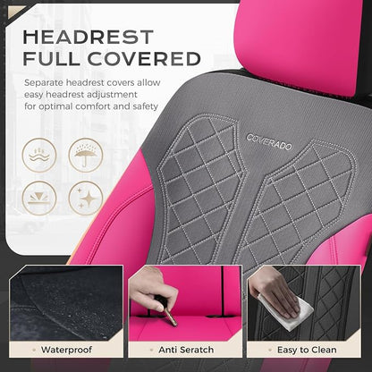 Coverado Car Seat Covers Full Set, Leather Seat Covers, Rose Automotive Protectors 5-Seat, Luxury Universal Fit Seat Covers for SUV, Truck, Sedan and Most Vehicles All-Weather