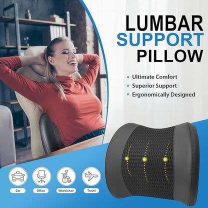 Lofty Aim Memory Foam Lumbar Support Cushion Relieves Lower Back Pain Car Seat Office Chair and Wheelchair Back Pillow with Breathable 4D Mesh Black