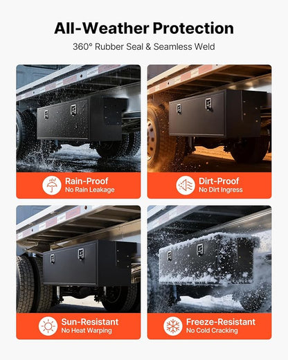 VEVOR Underbody Truck Tool Box, 60 x 18 x 18 Inch Heavy Duty Steel Trailer Storage Box with Lock & Keys, Waterproof Trailer Storage Organizer Under Body Chest with T-Handle for Truck, Van, SUV, Black