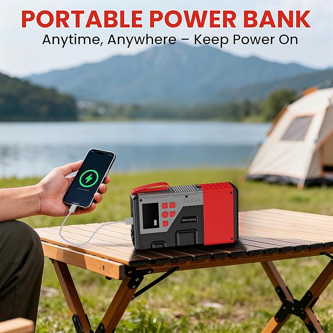 Portable Car Jump Starter with Air Compressor for Emergencies,3000A Peak and 150 PSI Max,for 12L Gas & 10L Diesel Engines,LCD Display,LED Light