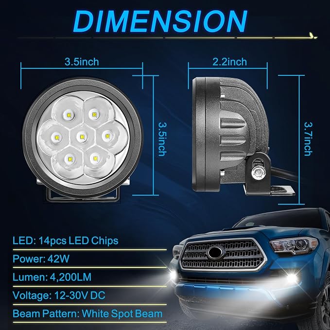 Round LED Pod Lights, ACEC SHOP 2PCS 42W 3.5 Inch Spot Beam Driving Lights Off Road Light Ditch Light Round LED Pods for Trucks Pickup SUV UTV ATV Boat Motorcycle