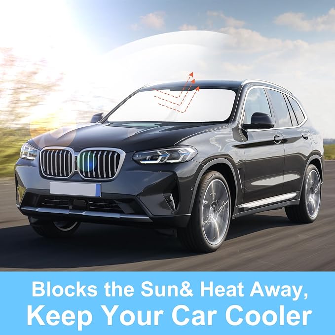 TINGLU Sun Shade for BMW X3 2018-2025 2026 Accessories Windshield Sun Shade Window Shade UV Rays Protection Sun Visor Cover with Steering Wheel Sunshade Storage Bag