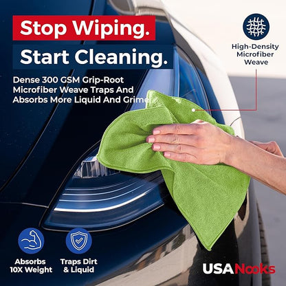 USANOOKS Premium 300GSM Microfiber Cleaning Cloth - 12.5"x12.5" High Performance - 1200 Washes, Ultra Absorbent Microfiber Towels for Cars Undercarriage, Rims & Engine Bay Cleaning - Microfiber Cloth