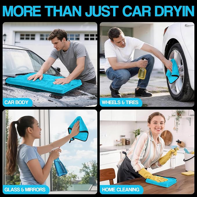 Bolant 4 Pack Twisted Loop Car Drying Towel, Microfiber Towels for Cars 24"x36", Reusable Shammy Quick Dry Cloth for Auto, Boat, Kitchen, Windows & Bathroom（Blue）