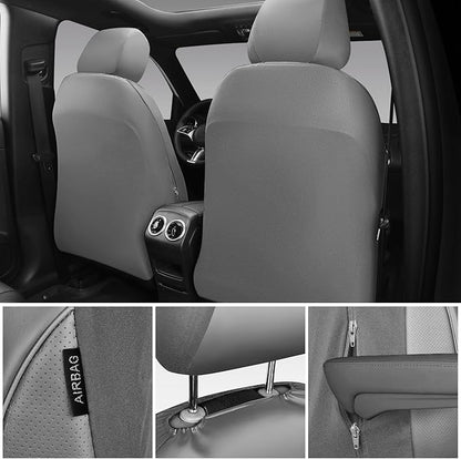 CAR PASS 3D Foam PU Leather Car Seat Covers, Universal Seat Covers Full Sets for Trucks SUV Sedan Automotive Seat Covers Armrest Airbag Compatible Waterproof Comfortable Faux Nappa Leather All Gray