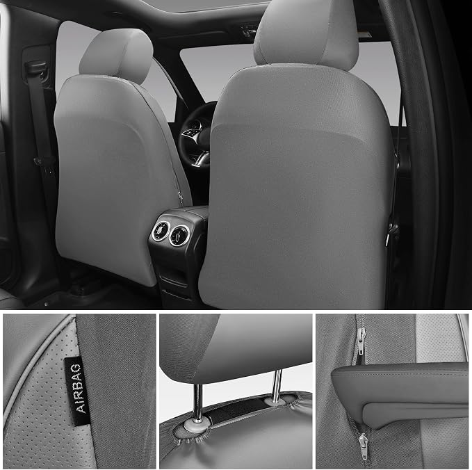 CAR PASS 3D Foam PU Leather Car Seat Covers, Universal Seat Covers Front 2 for Trucks SUV Sedan Automotive Seat Covers Armrest Airbag Compatible Waterproof Comfortable Faux Nappa Leather All Gray