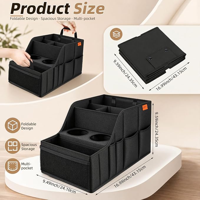 Car Seat Organizer Backseat and Passenger Seat Organizer with 9 Compartments 2 Cup Holders Car Organizer Front Seat Storage for Travel Kids，Black