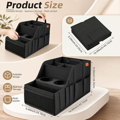 Car Seat Organizer Backseat and Passenger Seat Organizer with 9 Compartments 2 Cup Holders Car Organizer Front Seat Storage for Travel Kids，Black