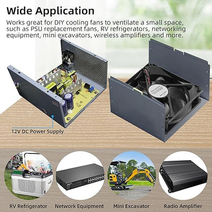 12V DC Fan Strong Quiet 120x120x25mm 12cm Small Cooling Fan 2Pin 2Wire 1600RPM High-Performance PC Fans 120mm 2-Pack