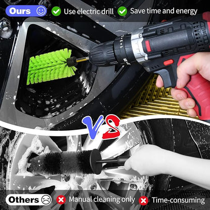 Drill Brush for Car Wheel and Bottle, Highly Dense and Durable Car Cleaning Brush for Wheels, Rims, Engines, Exhaust, Bottle