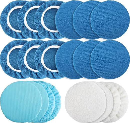 20 Pieces Polishing Bonnet Pads,Car Polisher Pad Bonnet 7-8 Inch, Car Buffer Bonnets Microfiber Bonnet Waxers Bonnet Set,Mix Pack 12 Microfiber 4 Non Woven 4 Woolen for Car Polisher