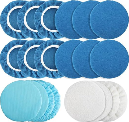 20 Pieces Polishing Bonnet Pads,Car Polisher Pad Bonnet 7-8 Inch, Car Buffer Bonnets Microfiber Bonnet Waxers Bonnet Set,Mix Pack 12 Microfiber 4 Non Woven 4 Woolen for Car Polisher