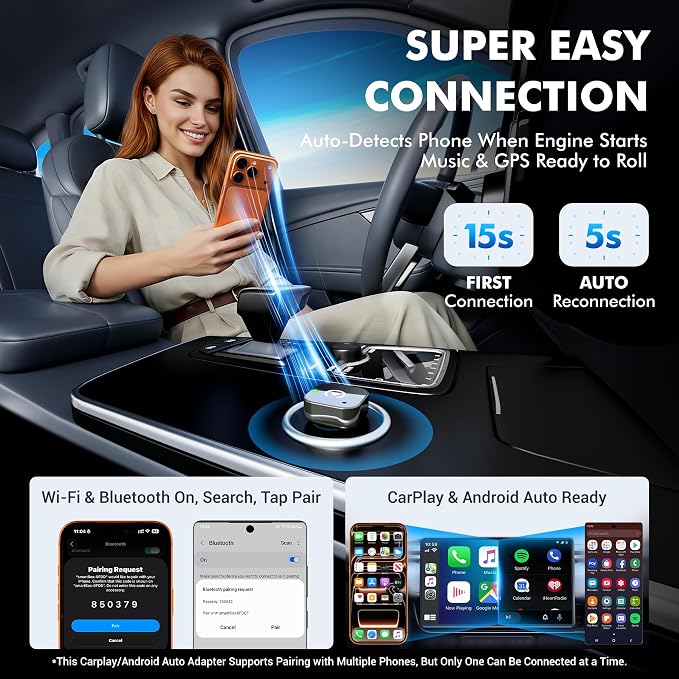 2026 Upgraded 2-in-1 Wireless CarPlay Adapter for iPhone & Android Auto, Plug and Play, Convert Wired to Wireless, Fast Auto-Connect & No Latency, USB-A/USB-C for 98% Factory Wired Cars