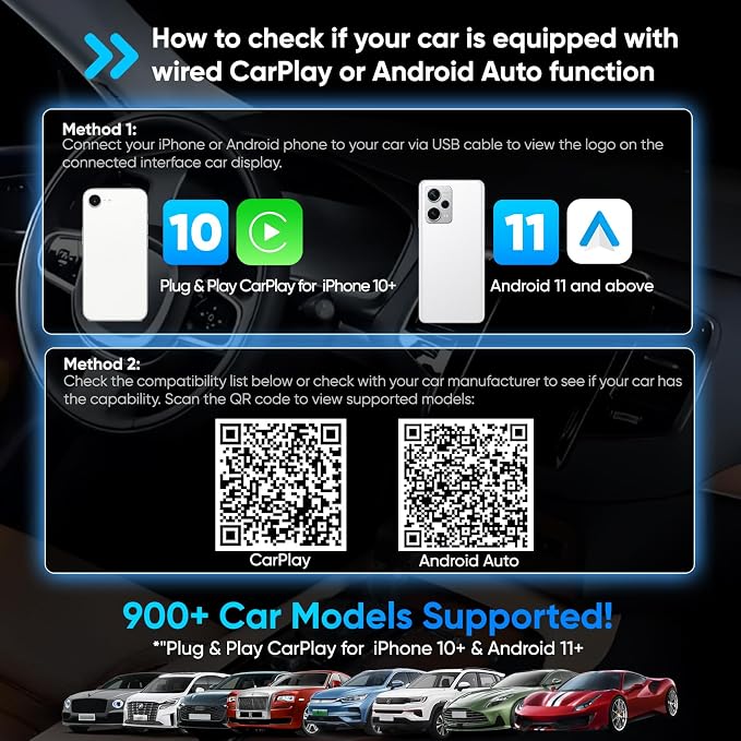 Wireless Carplay Adapter for iPhone, Wireless Adapter that only Support Apple Systems, 2-in-1 Mini USB Car Play Dongle for Car's Wired Car Play & Android Auto Plug & Play