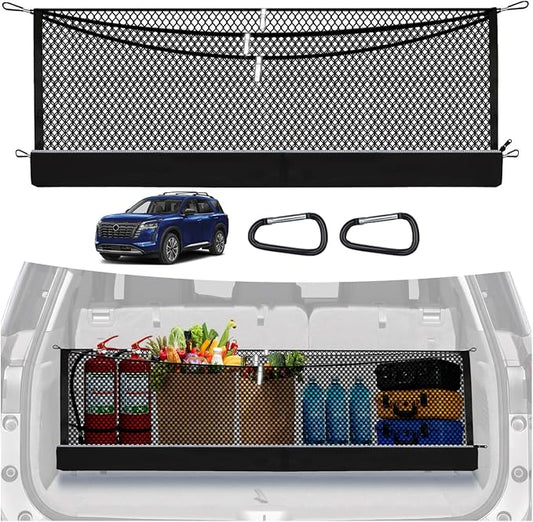 3-Layer Cargo Net for Nissan Pathfinder 2022-2026, Multi-Zone Trunk Storage Net with Zippered Bottom Bag, Heavy-Duty Cargo Organizer Netting for Camping, Travel & Daily Use