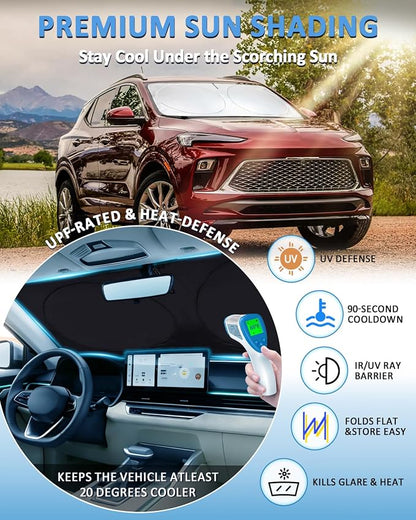 Sun Shade for Encore Windshield Sunshade Custom fit for Buick Encore GX 2020-2024 2025 2026 Foldable Front Window Cover Retractable Sun Visor Protector Keep Interior Cool UV Blocker