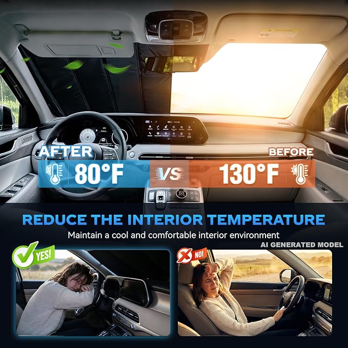 Windshield Sun Shade for Lincoln Nautilus 2024-2026, Custom Fit Folding Design Car Front Window Sunshade Sun Visor Shield Accessories for Interior Protector, Blocks UV Rays Heat