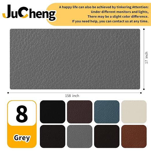JuCheng Leather Repair Kit -Leather Repair Patch Self-Adhesive Waterproof Patch & Glue for Furniture, Car Seats, Sofa, Couch, Vinyl - Instant Fix for Tears & Scratches (Grey, 17X158 inch)
