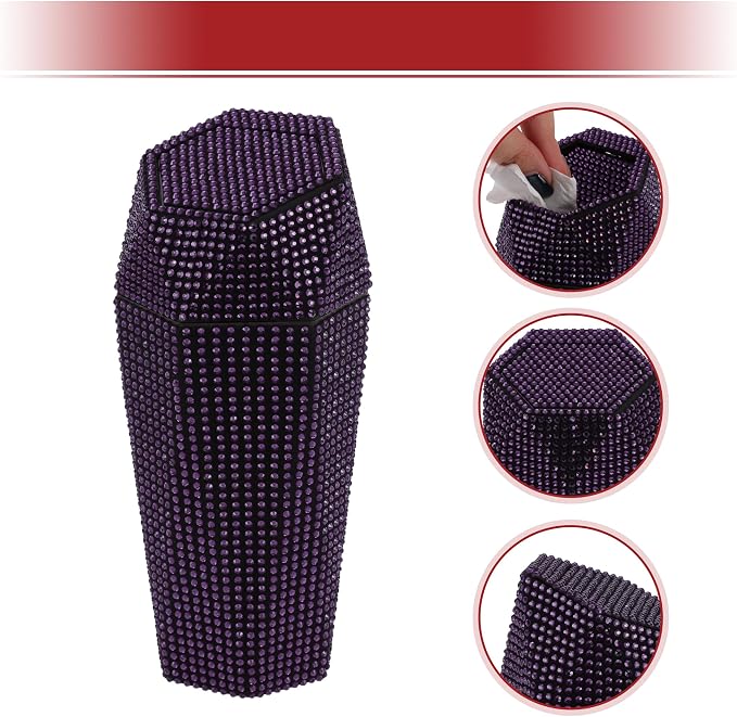 ACROPIX Car Trash Can Trash Bin Rhinestones Portable 3.5" Length 3.1" Width 7.9" Height Purple Rhinestone Plastic