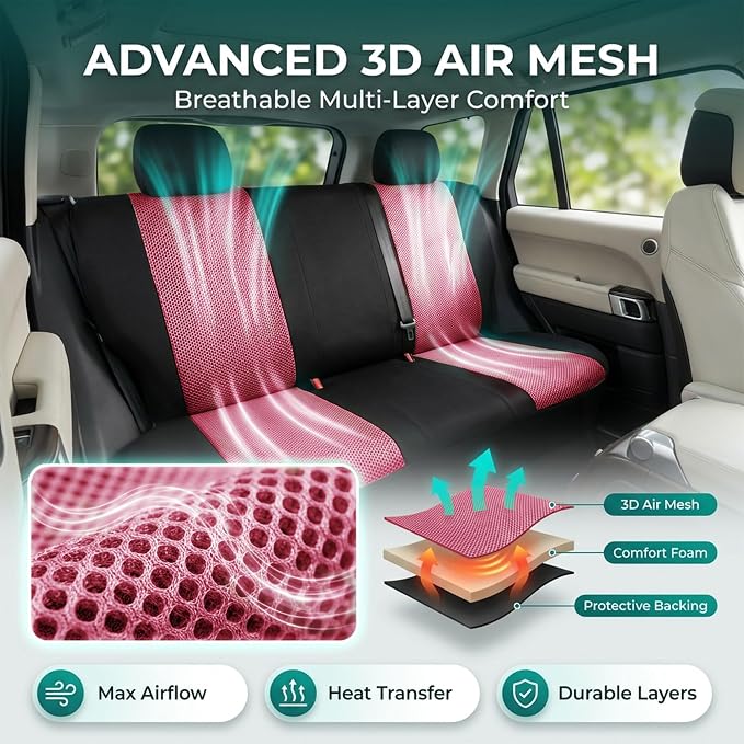 FH Group Full Set Car Seat Covers Classic Cloth Universal Fit Burgundy Seat Covers,Washable High Back Combo Small Car Seat Cover Design Front Seat Covers Automotive Seat Cover for SUV, Sedan, Vans