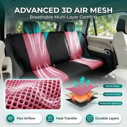 FH Group Automotive Rear Car Seat Covers for SUV, Trucks, Sedan and More - Universal Fit Rear Solid Bench Design Interior Accessories - 3D Mesh Fabric Center Panel - Burgundy