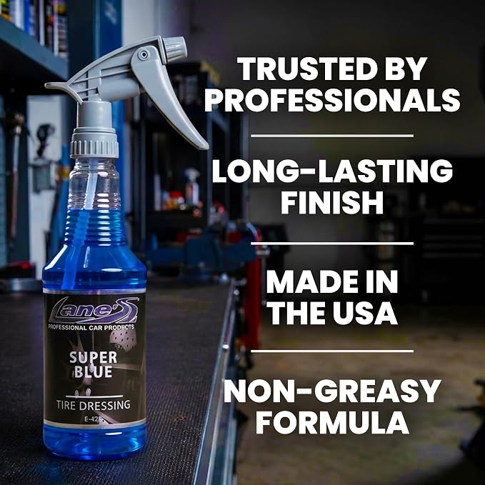 LANE'S Super Blue Tire Dressing Spray | High-Gloss Car Tire Shine Spray | No Sling, No Run, Long Lasting | Protects from Cracks & UV Rays | Non-Greasy Automotive Dressing & Cleaner | 16oz, 2 Pack