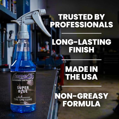 LANE'S Super Blue Tire Dressing Spray | High-Gloss Car Tire Shine Spray | No Sling, No Run, Long Lasting | Protects from Cracks & UV Rays | Non-Greasy Automotive Dressing & Cleaner | 16oz, 2 Pack