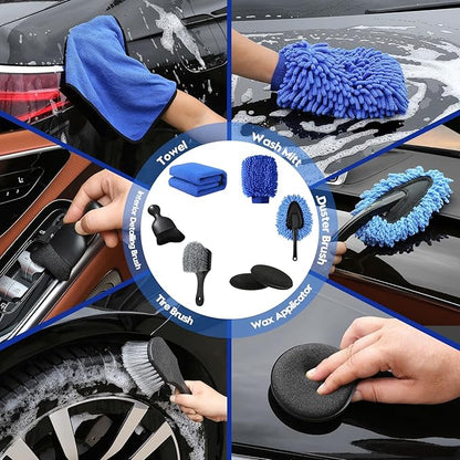 Qydipclin 23Pcs Car Detailing Kit, Car Detailing Brush Set, Car Wash Cleaning Kit, Car Detailing Brushes, Professional Car Care Kit for Interior Exterior Wheels, Blue