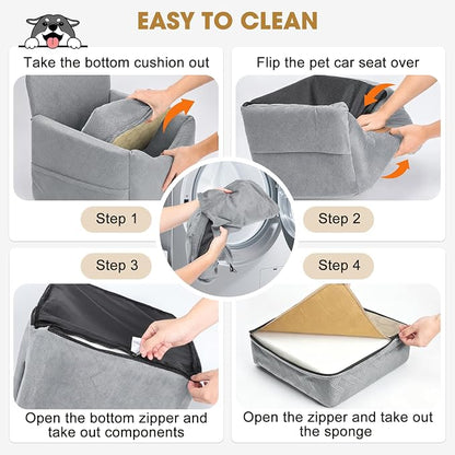 JOEJOY Dog Car Seats for Small Medium Dogs Under 35lbs, Dog Booster Seat with Detachable Washable Cover and Cushion, Memory Foam Pet Car Seat with Safety Belt and Storage Pockets (LG)