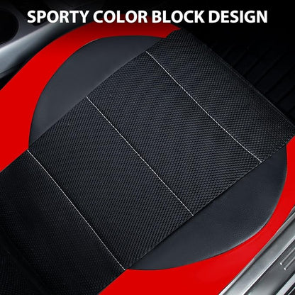 CAR PASS Leather Car Seat Covers Front Seats Only, with Air Mesh Front Seat Covers Breathable, Cool Automotive Seat Covers 2 Pack, Universal Fit Most Cars,SUV,Truck,Van Airbag Compatible(Black & Red)