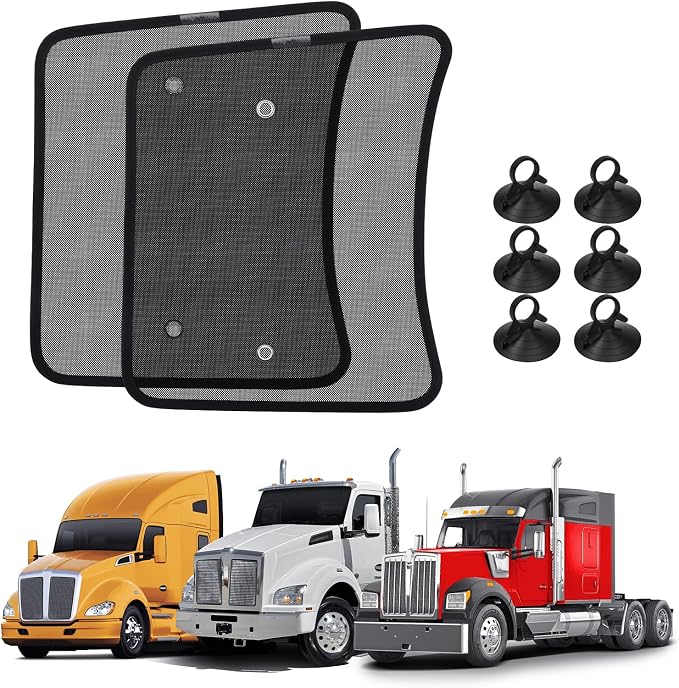 KUST 2PCS 20''*16.9'' Side Window Shades for Semi Truck/Heavy Duty Truck - Kenworth T680 / T880 / W990 (All Years) - Mesh Shade with Suction Cup - Semi Truck Accessories