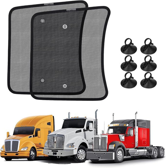 KUST 2PCS 20''*16.9'' Side Window Shades for Semi Truck/Heavy Duty Truck - Kenworth T680 / T880 / W990 (All Years) - Mesh Shade with Suction Cup - Semi Truck Accessories