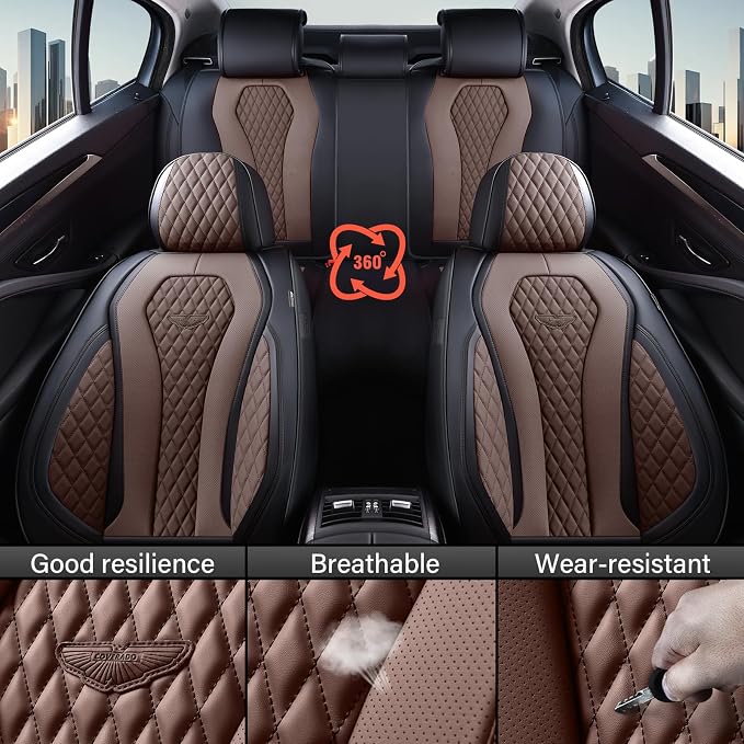 Coverado Car Seat Covers, Seat Covers Front Seats, Coffee Car Seat Cover, Waterproof Car Seat Covers, Car Seat Cushion, Front Leather Seat Protector Fit for Most Cars