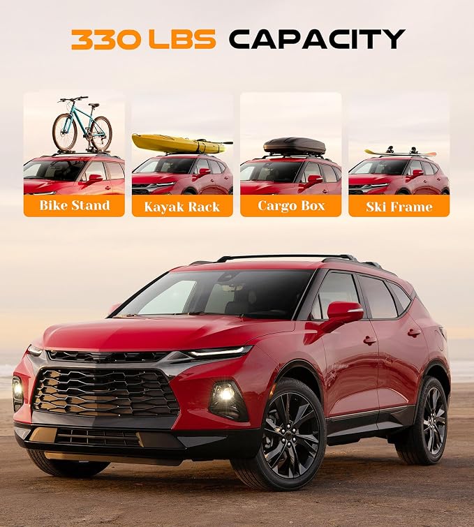 330 lbs Lockable Roof Rack Cross Bars Fit for 2019-2026 Chevy Chevrolet Blazer with Side Rails (Not for EV), Aluminum Crossbars Cargo Carrier for Bike Kayak Skis Rooftop Accessories
