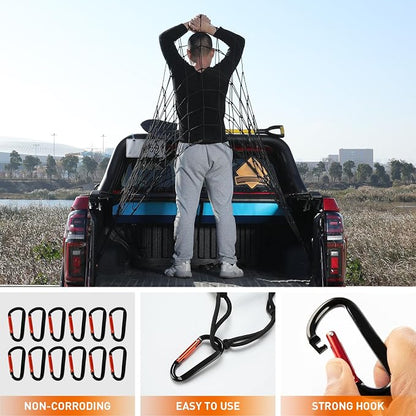 Suu66 Heavy Duty Cargo Net for Pickup Truck Bed - 5' x 7' Stretches to 15' x 21' - Sturdy Latex Bungee Net Mesh - with 12 Metal Carabiners - Truck Bed Accessories for Dodge RAM, Ford, Chevy, Toyota