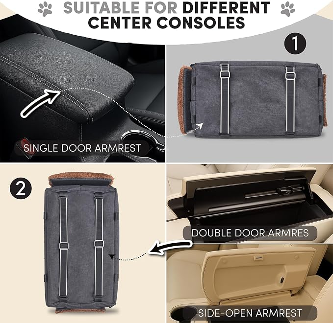 BurgeonNest Center Console Small Dog Car Seat - Portable Pet Cat Puppy Booster Armrest Carseat Up to 11lbs, Anti-Collapse Comfort Car Travel with Washable Fluffy Cushion and Pillow, Brown