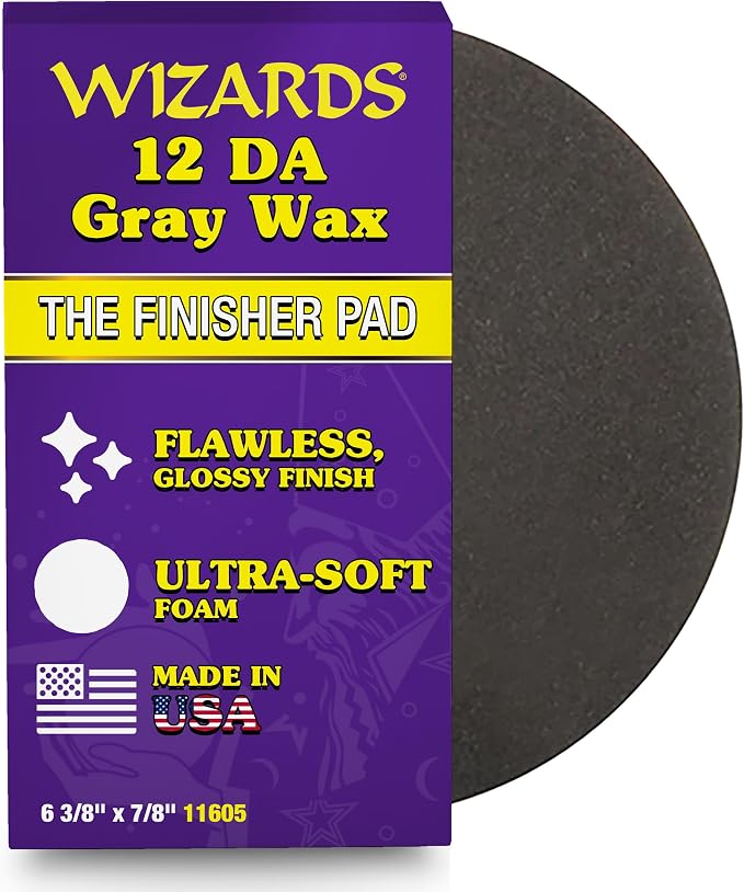 Wizards 21 DA Gray Wax and Finishing Pad - Wax Applicator and Finishing Pad - Comes with Velcro Attachment - Compatible with Wizards 21 Big Throw Polisher - ‎6 3/8" x 7/8"
